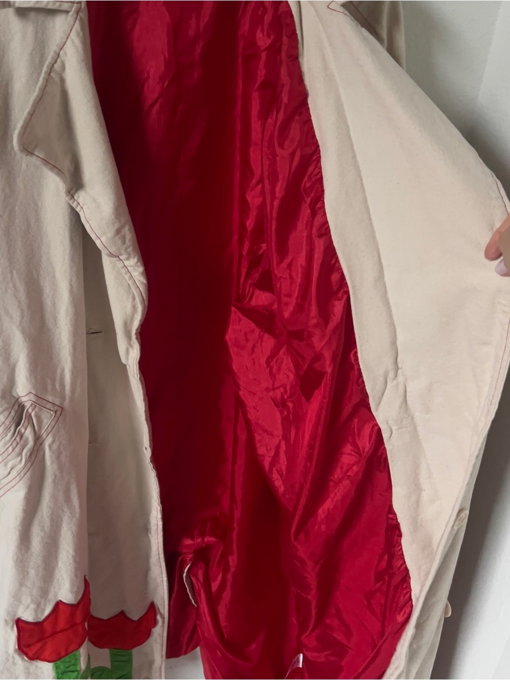 Anthropologie Boyko Tulip Trench Coat Jacket in Beige and Red - Picture 7 of 7